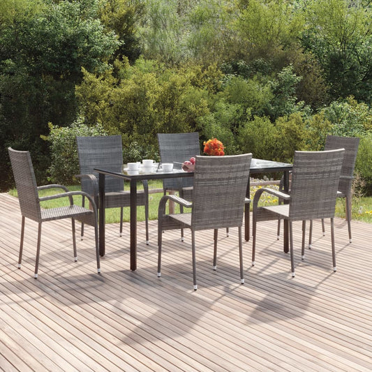 Set da Pranzo da Giardino 7 pz Grigio in Polyrattan - homemem39
