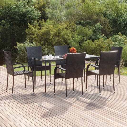 Set da Pranzo da Giardino 7 pz Nero in Polyrattan - homemem39