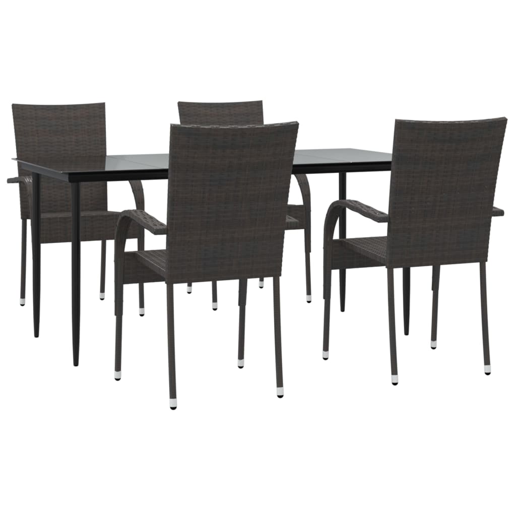 Set da Pranzo da Giardino 5 pz Marrone in Polyrattan - homemem39