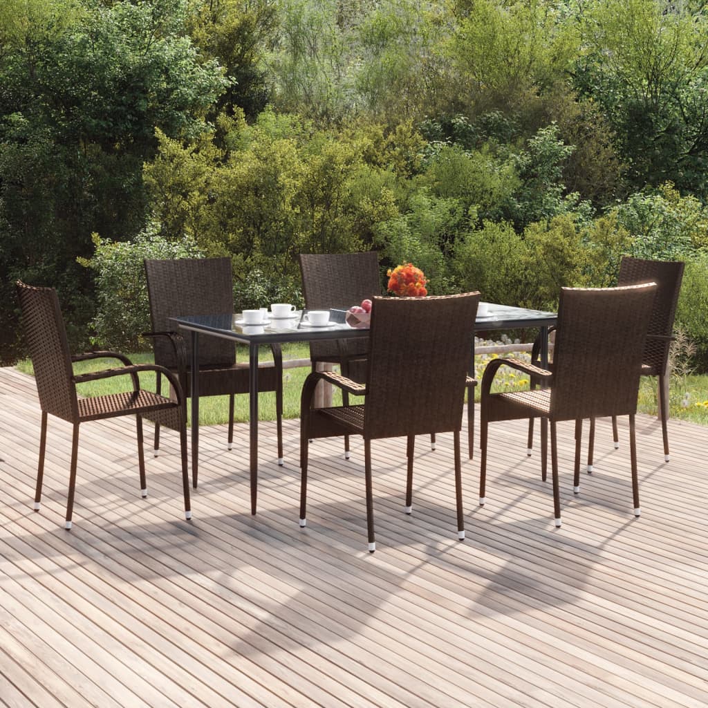 Set da Pranzo da Giardino 7 pz Marrone in Polyrattan - homemem39
