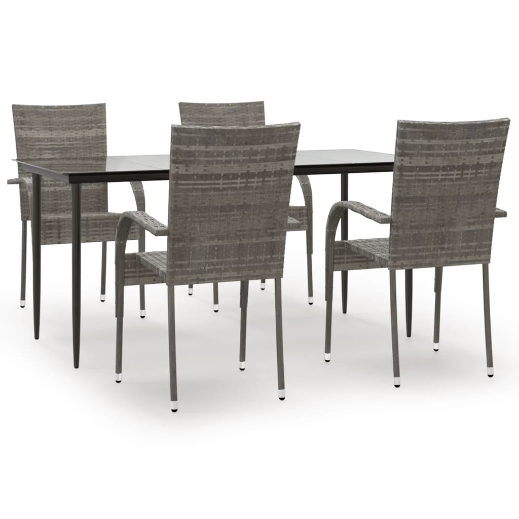 Set da Pranzo da Giardino 5 pz Grigio in Polyrattan - homemem39