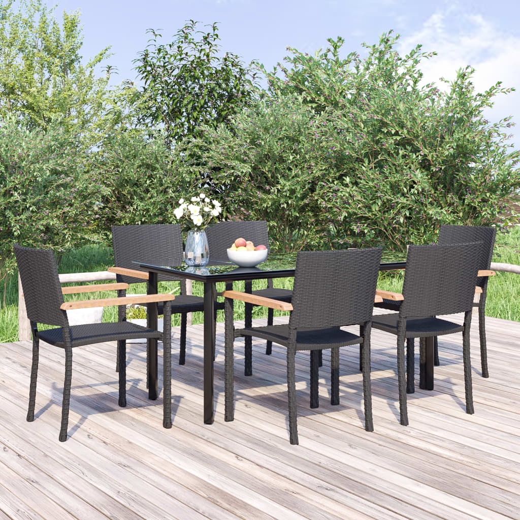 Set da Pranzo da Giardino 7 pz Nero in Polyrattan | homemem39