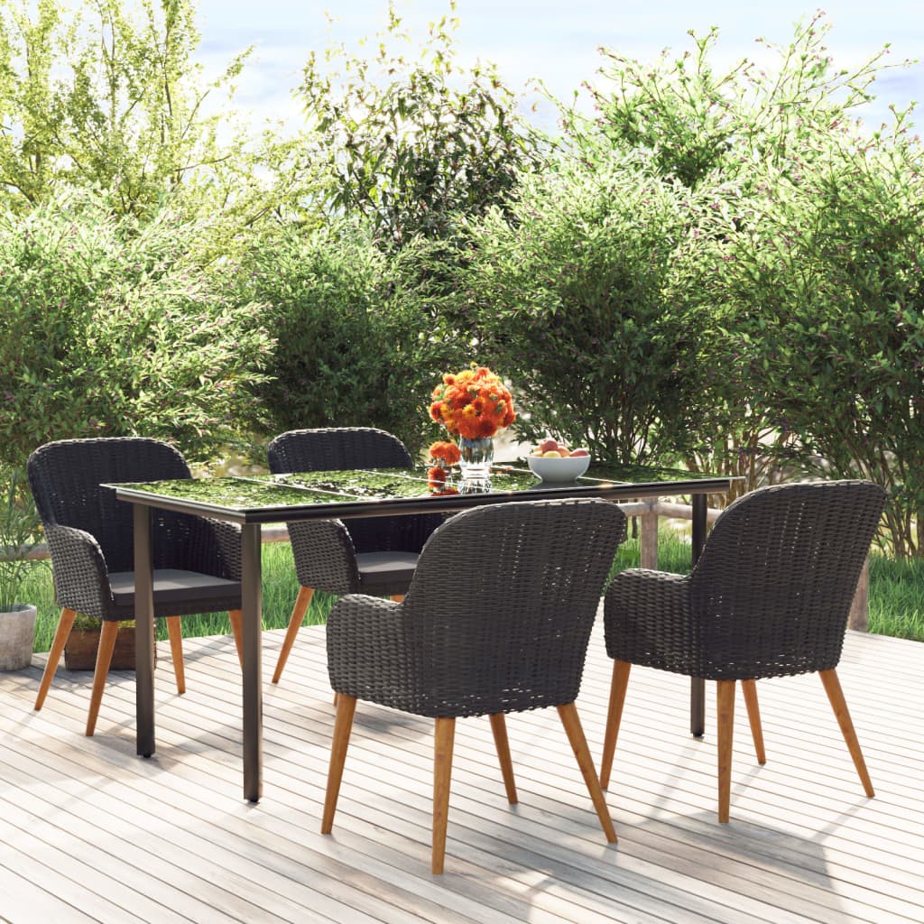 Set da Pranzo da Giardino 5 pz con Cuscini Nero | homemem39