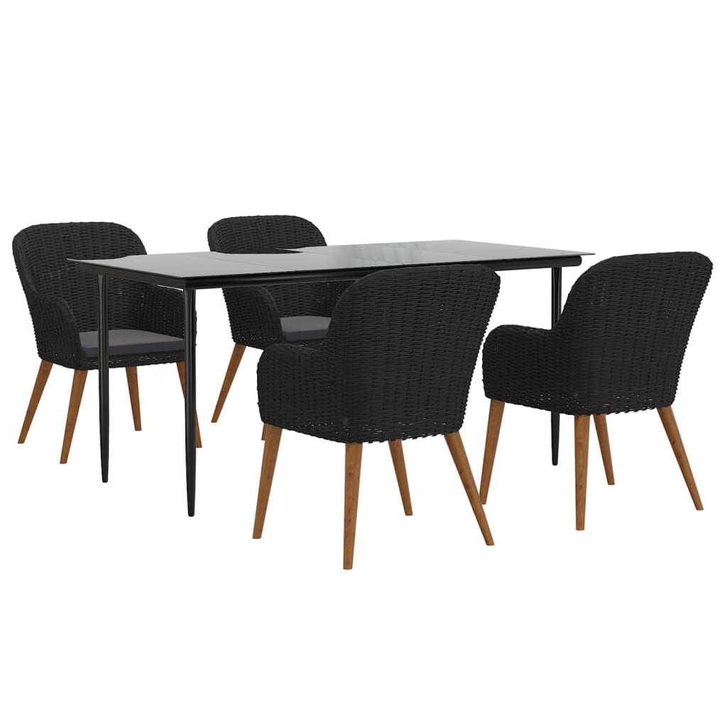 Set da Pranzo da Giardino 5 pz con Cuscini Nero | homemem39