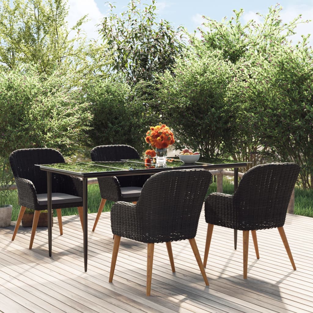 Set da Pranzo da Giardino 5 pz con Cuscini Nero - homemem39