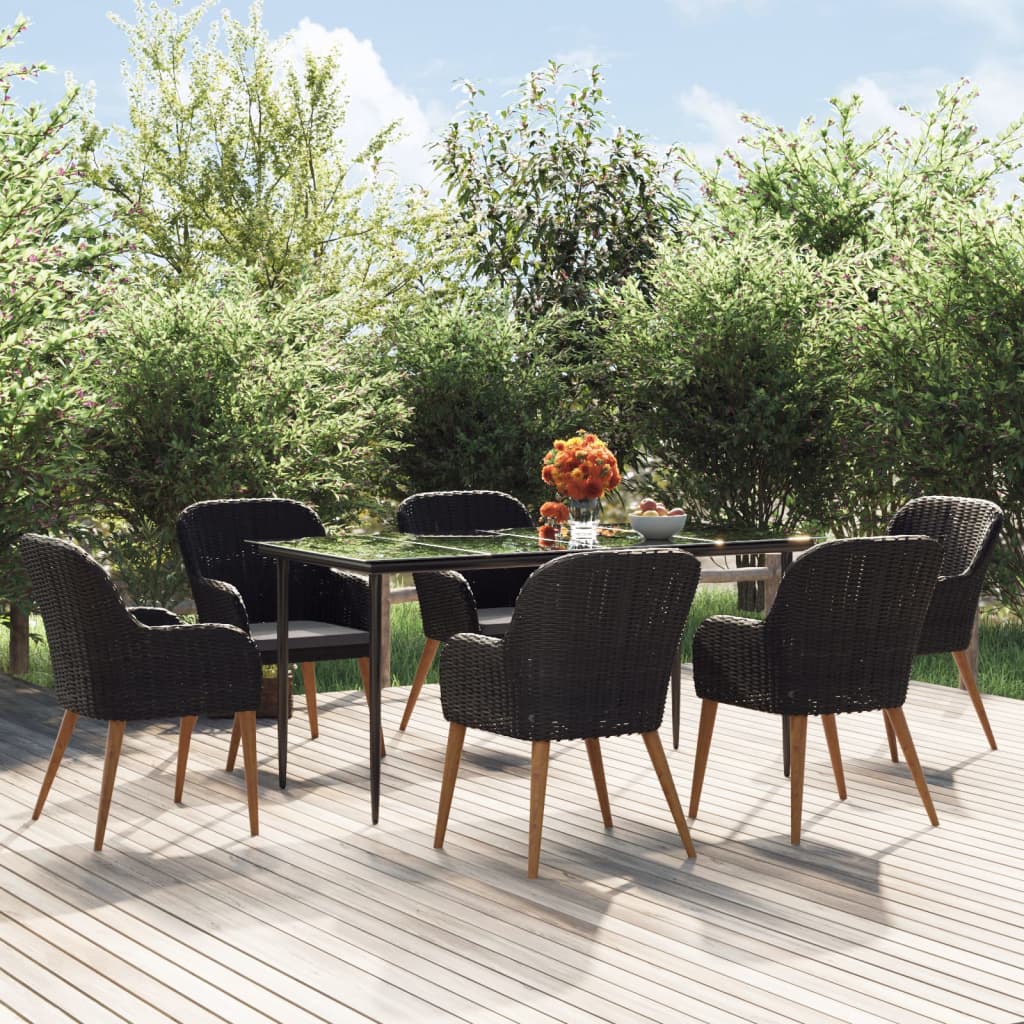 Set da Pranzo da Giardino 7 pz con Cuscini Nero - homemem39