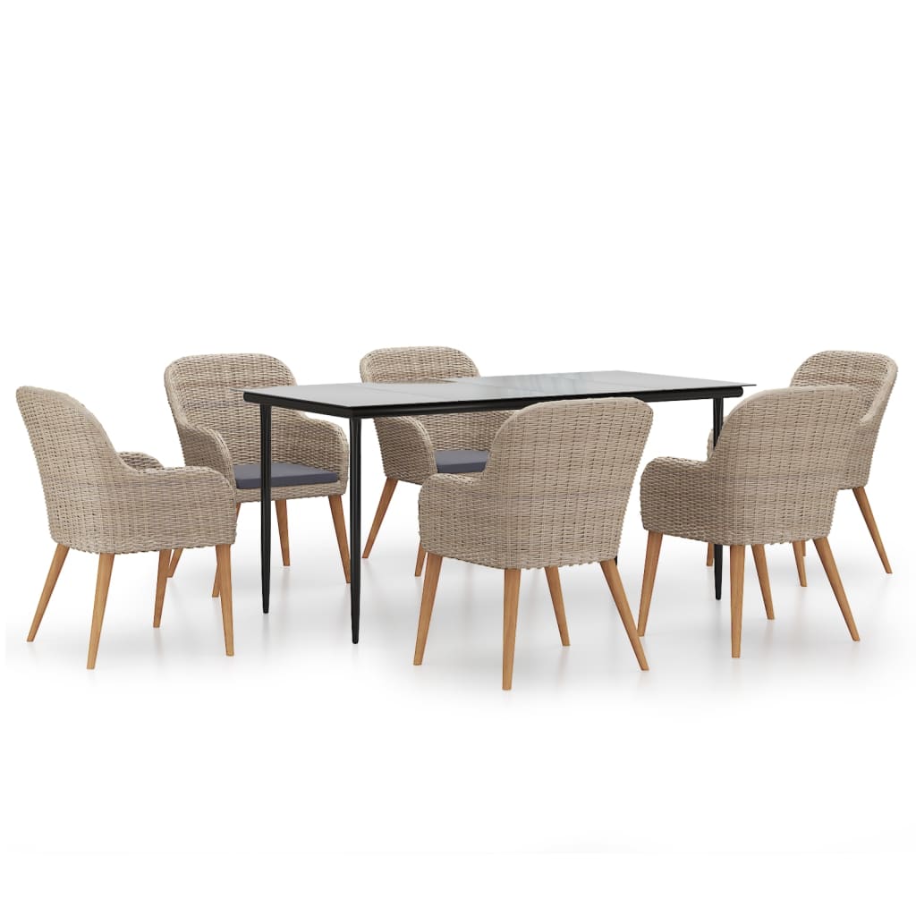 Set da Pranzo da Giardino 7 pz con Cuscini Marrone | homemem39