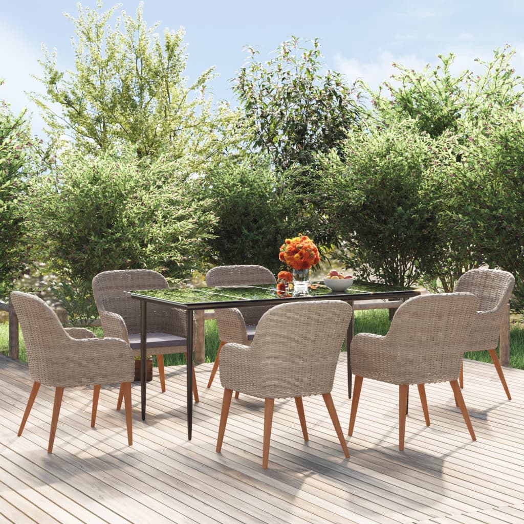 Set da Pranzo da Giardino 7 pz con Cuscini Marrone | homemem39