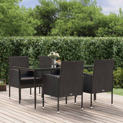 Set da Pranzo da Giardino 5 pz Nero con Cuscini in Polyrattan - homemem39