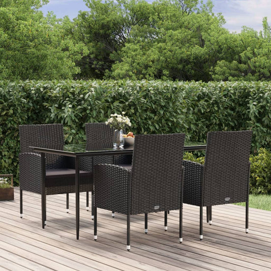 Set da Pranzo da Giardino 5 pz Nero con Cuscini in Polyrattan - homemem39