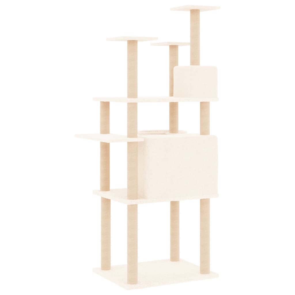Albero per Gatti con Tiragraffi in Sisal Crema 166 cm - homemem39