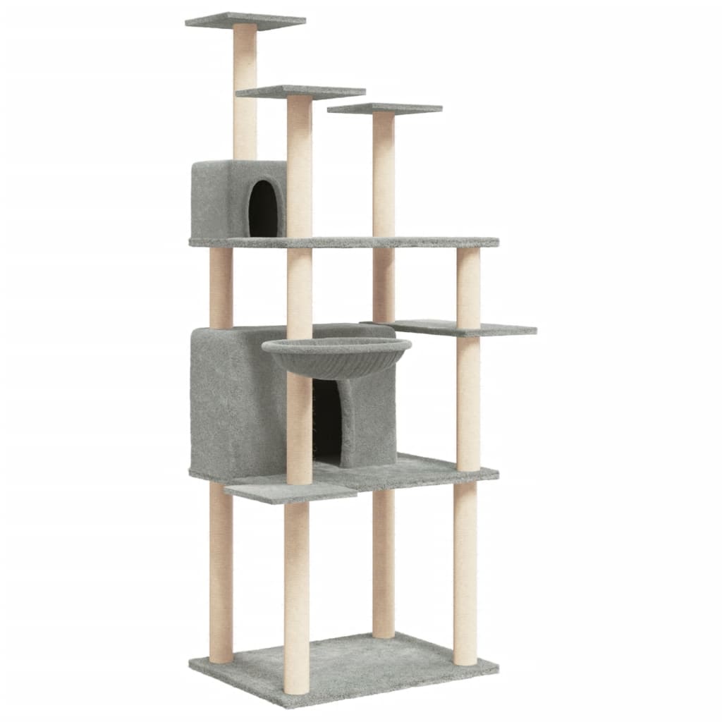 Albero per Gatti con Tiragraffi in Sisal Grigio Chiaro 166 cm - homemem39