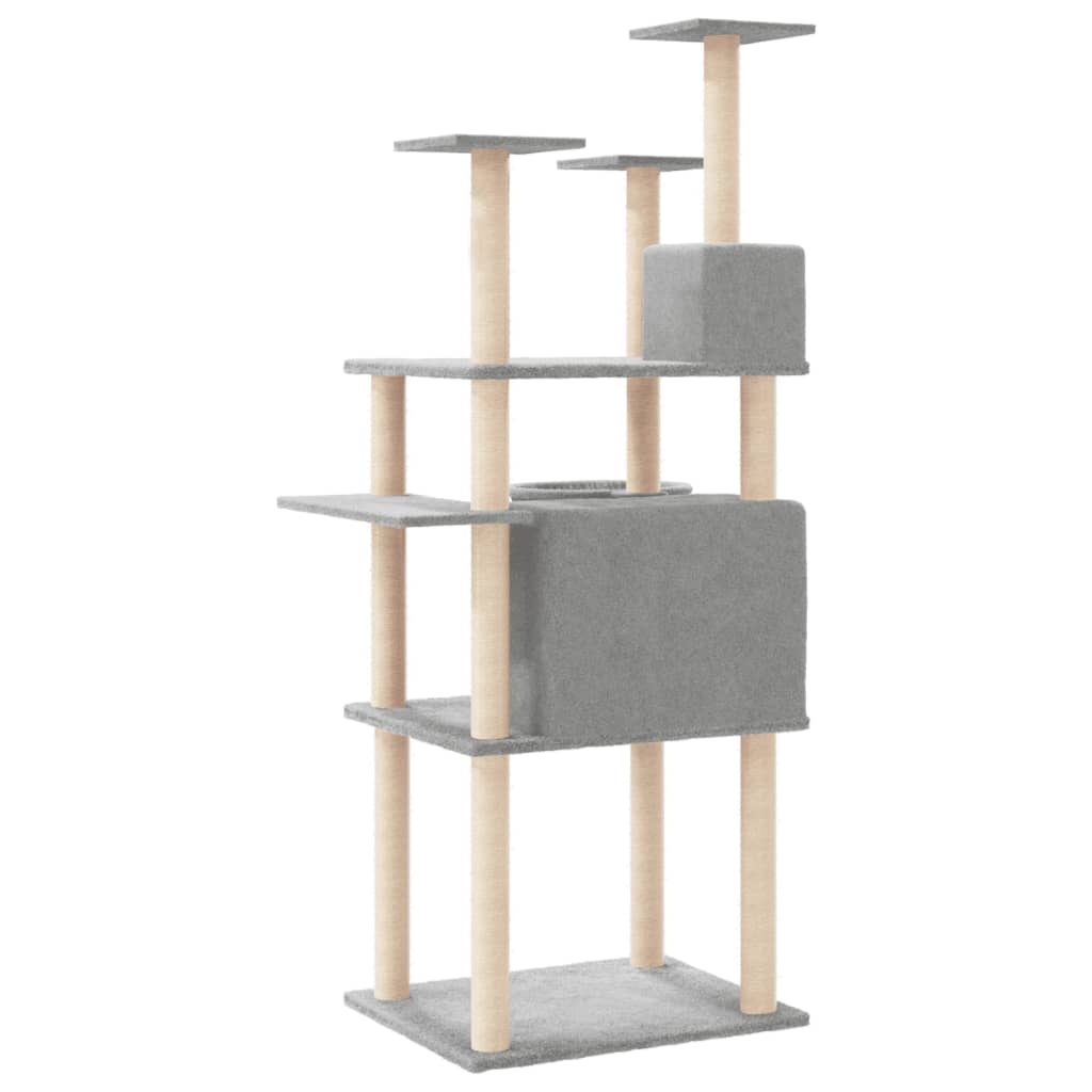 Albero per Gatti con Tiragraffi in Sisal Grigio Chiaro 166 cm - homemem39