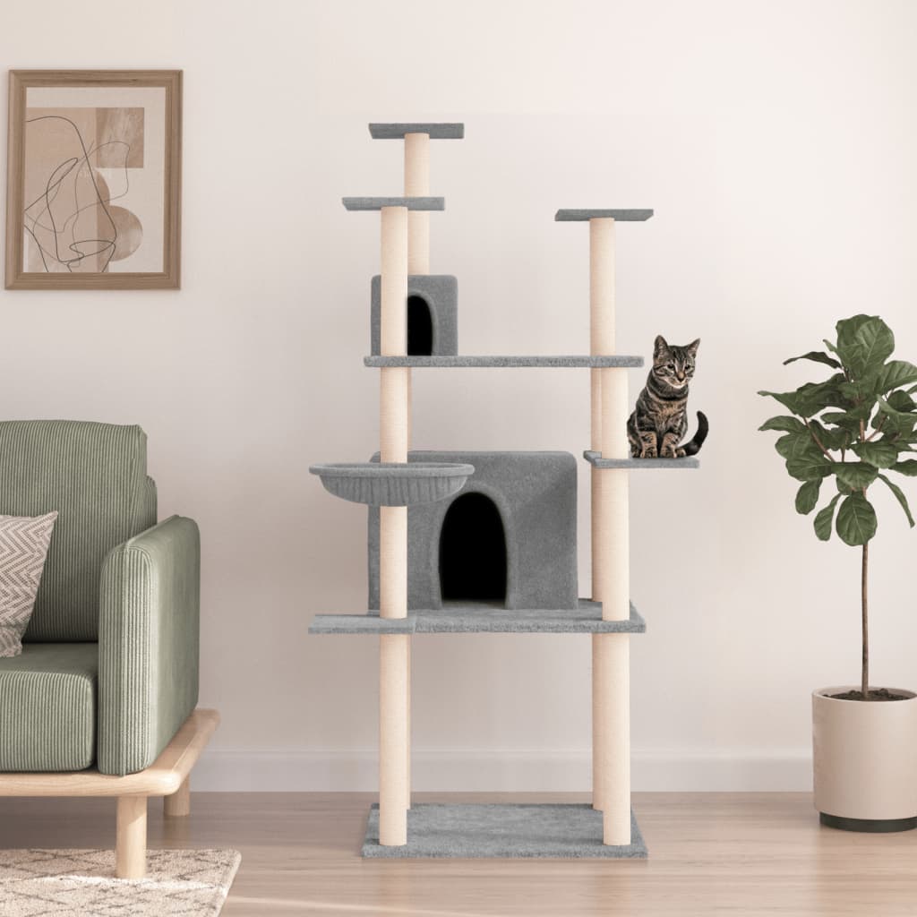 Albero per Gatti con Tiragraffi in Sisal Grigio Chiaro 166 cm - homemem39