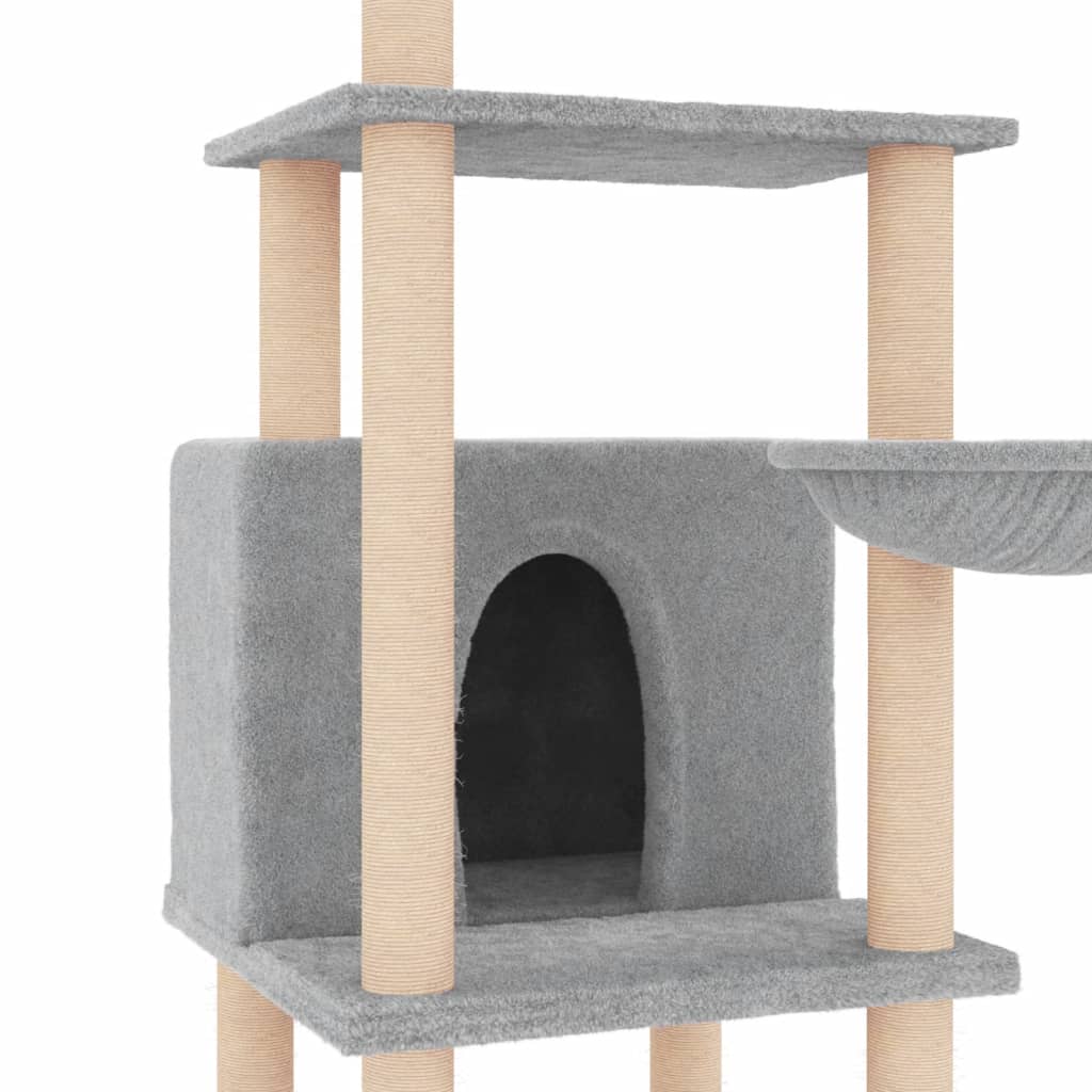 Albero per Gatti con Tiragraffi in Sisal Grigio Chiaro 132 cm - homemem39