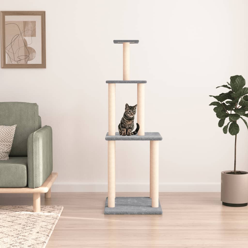 Albero per Gatti con Tiragraffi in Sisal Grigio Chiaro 149 cm