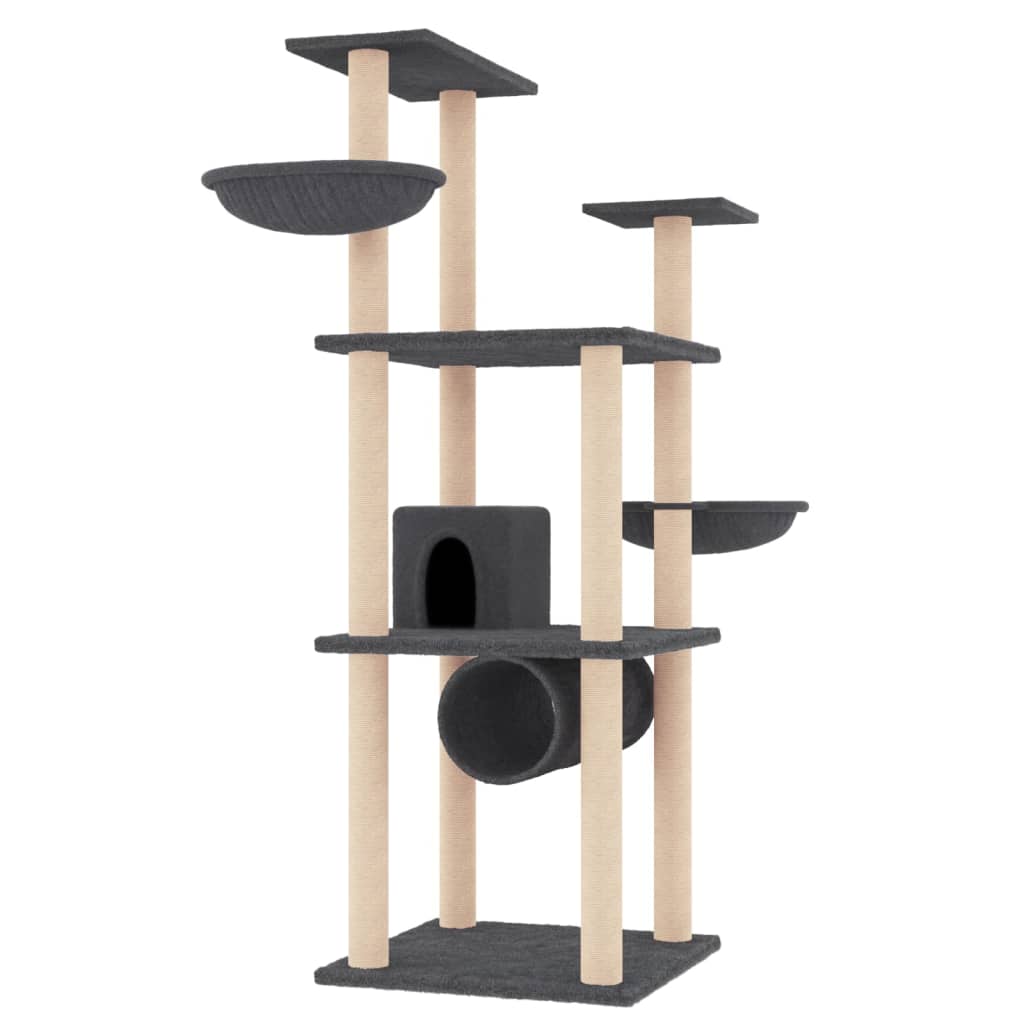 Albero per Gatti con Tiragraffi in Sisal Grigio Scuro 141 cm | homemem39