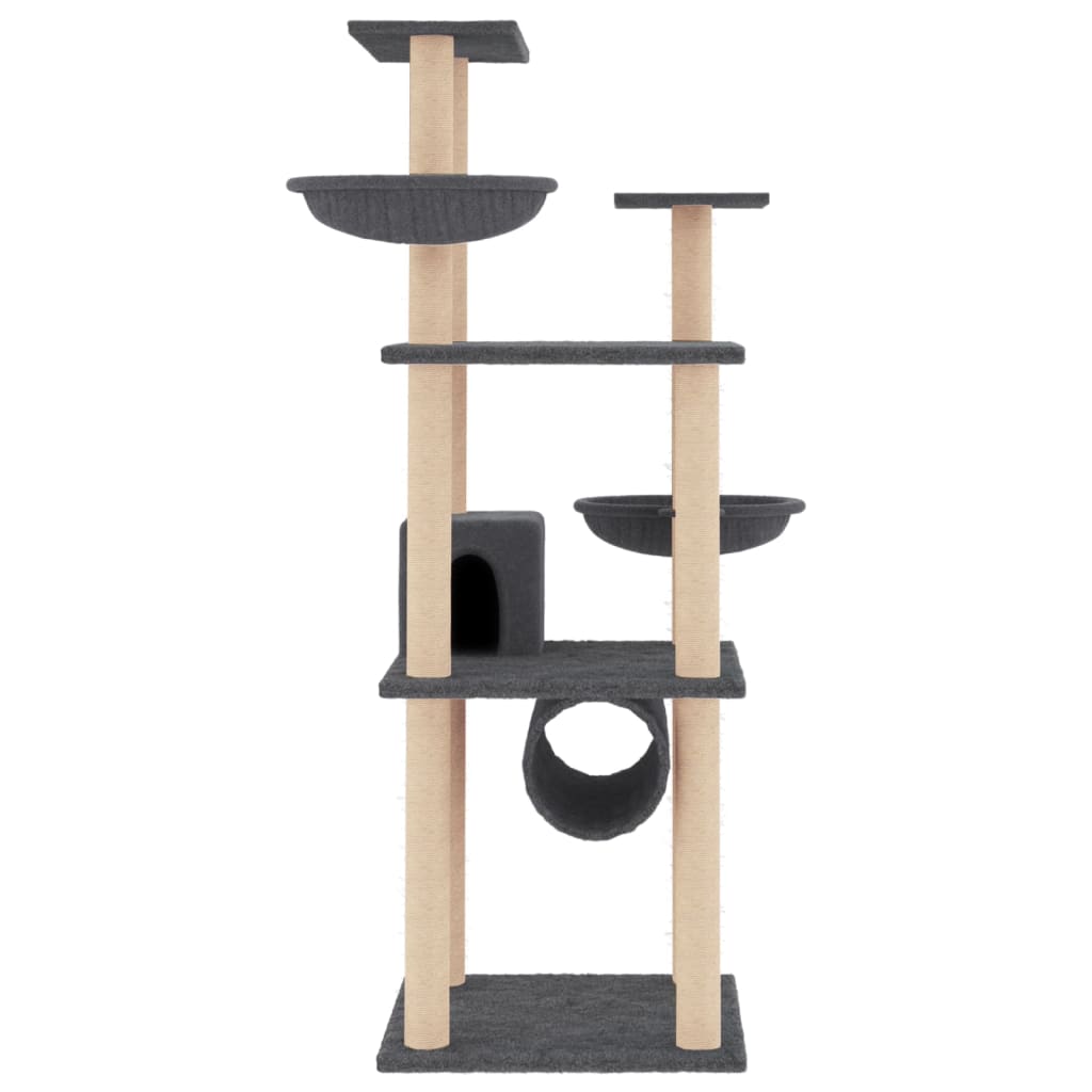 Albero per Gatti con Tiragraffi in Sisal Grigio Scuro 141 cm | homemem39