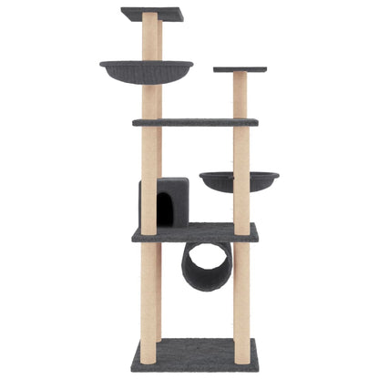 Albero per Gatti con Tiragraffi in Sisal Grigio Scuro 141 cm | homemem39