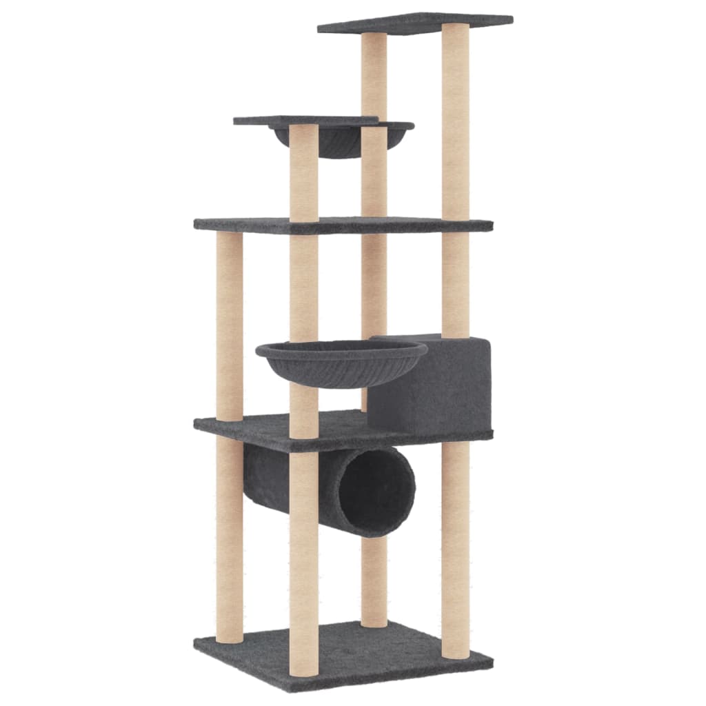 Albero per Gatti con Tiragraffi in Sisal Grigio Scuro 141 cm | homemem39
