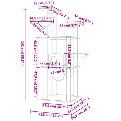 Albero per Gatti con Tiragraffi in Sisal Grigio Scuro 141 cm | homemem39