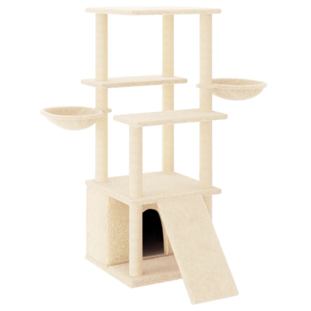 Albero per Gatti con Tiragraffi in Sisal Crema 133 cm - homemem39