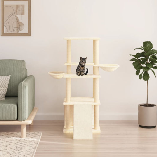 Albero per Gatti con Tiragraffi in Sisal Crema 133 cm - homemem39
