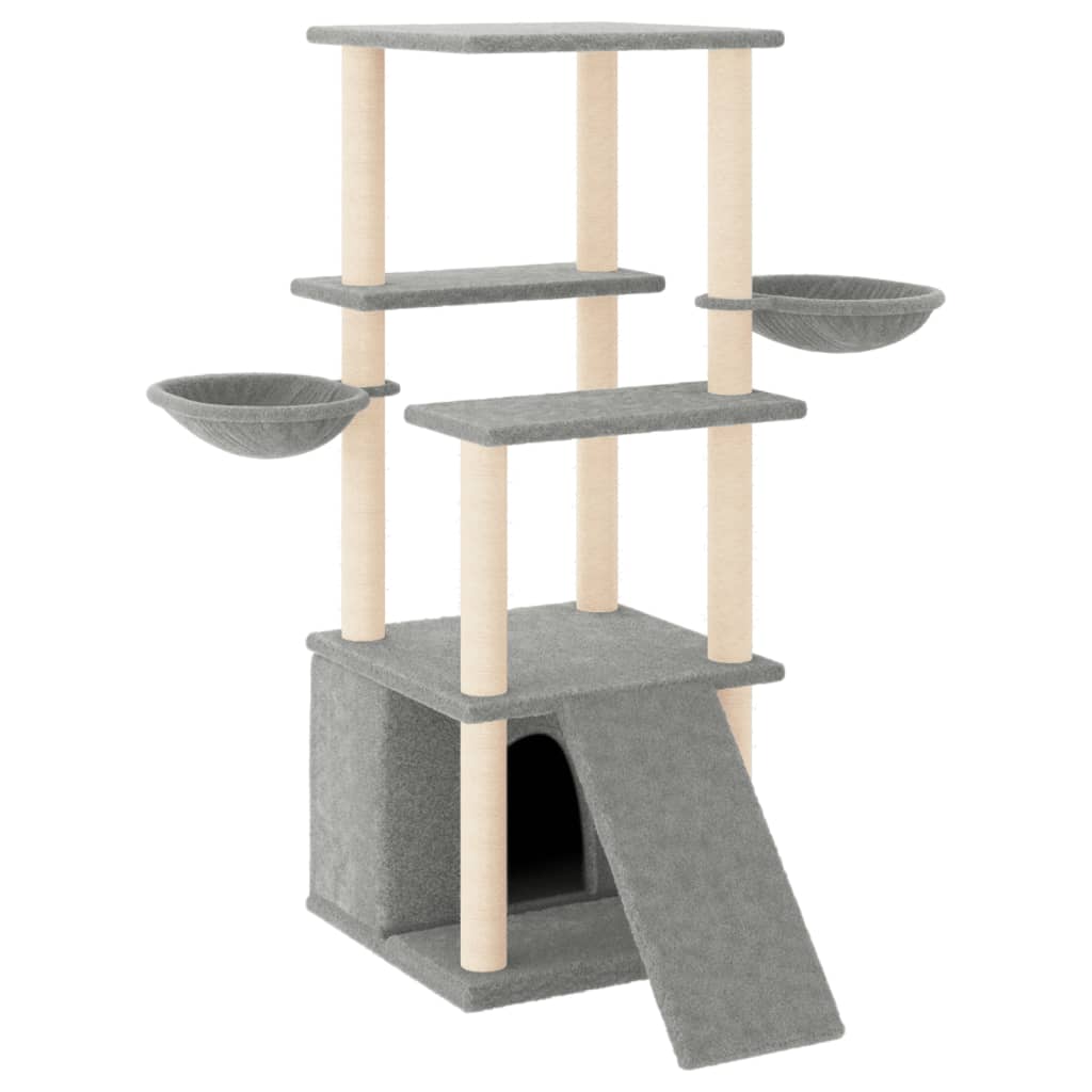 Albero per Gatti con Tiragraffi in Sisal Grigio Chiaro 133 cm - homemem39