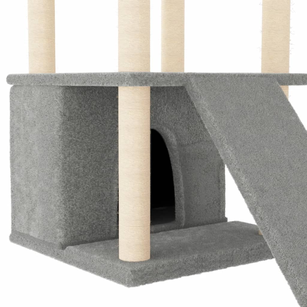 Albero per Gatti con Tiragraffi in Sisal Grigio Chiaro 133 cm - homemem39