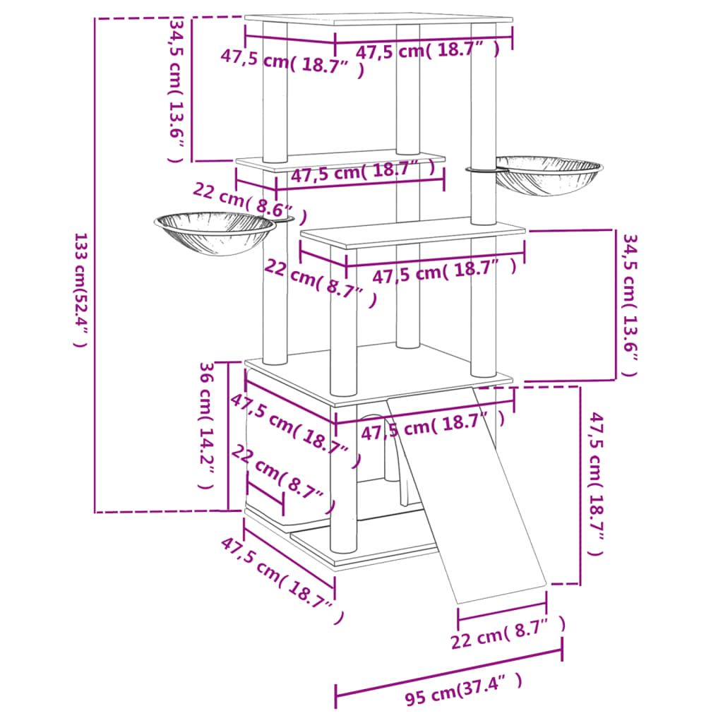 Albero per Gatti con Tiragraffi in Sisal Grigio Chiaro 133 cm - homemem39