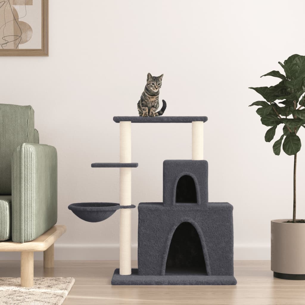 Albero per Gatti con Tiragraffi in Sisal Grigio Scuro 83 cm | homemem39