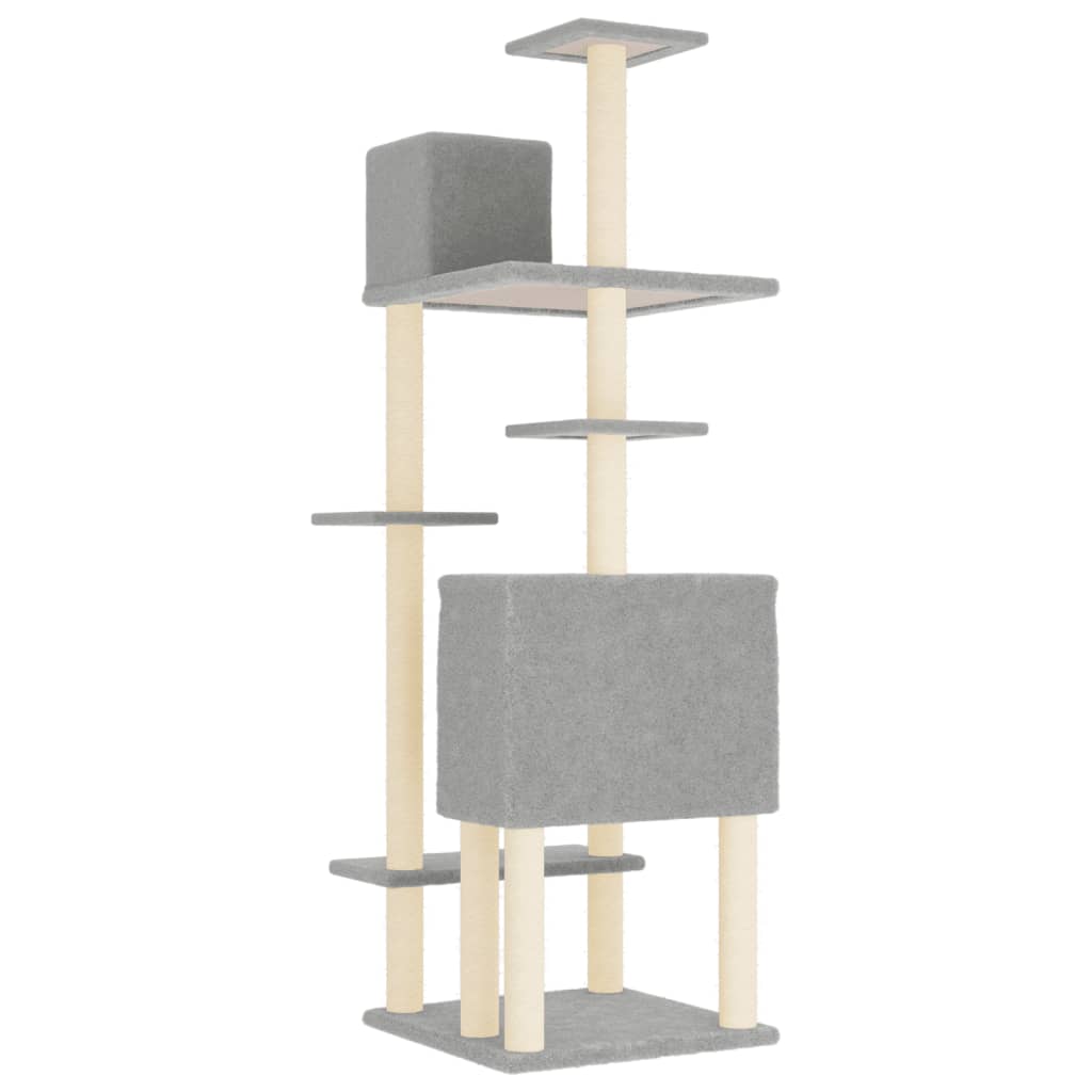 Albero per Gatti con Tiragraffi in Sisal Grigio Chiaro 154 cm - homemem39