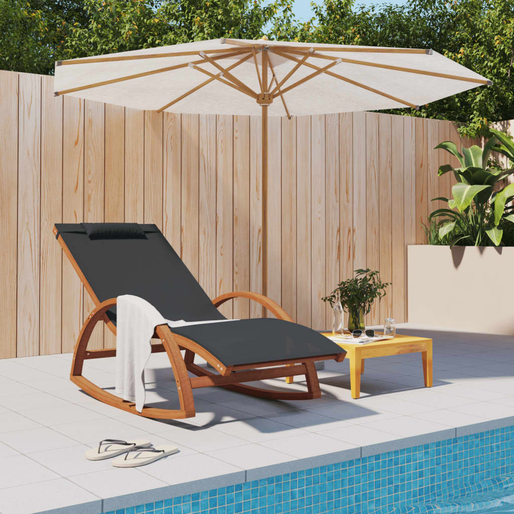 Sedia a Dondolo Grigia in Textilene e Legno Massello di Pioppo - homemem39