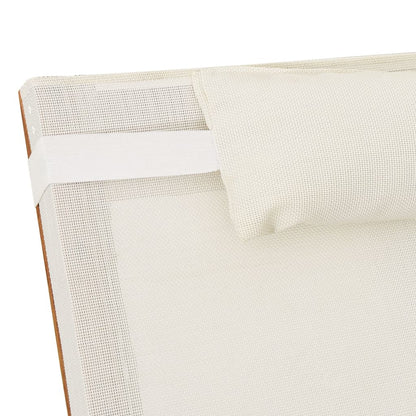 Lettino con Cuscino Bianco Textilene e Legno Massello di Pioppo