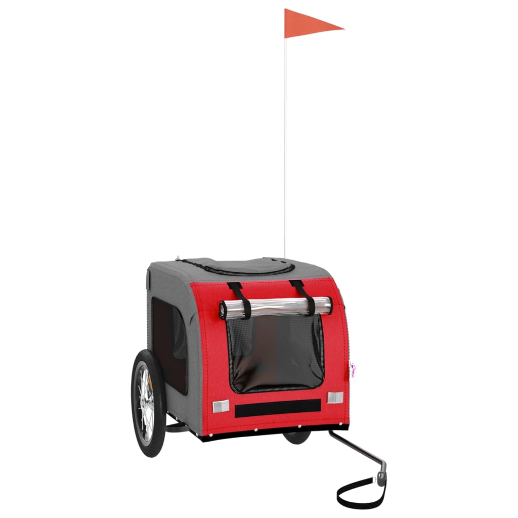 Rimorchio da Bici per Animali Rosso e Grigio Oxford e Ferro - homemem39