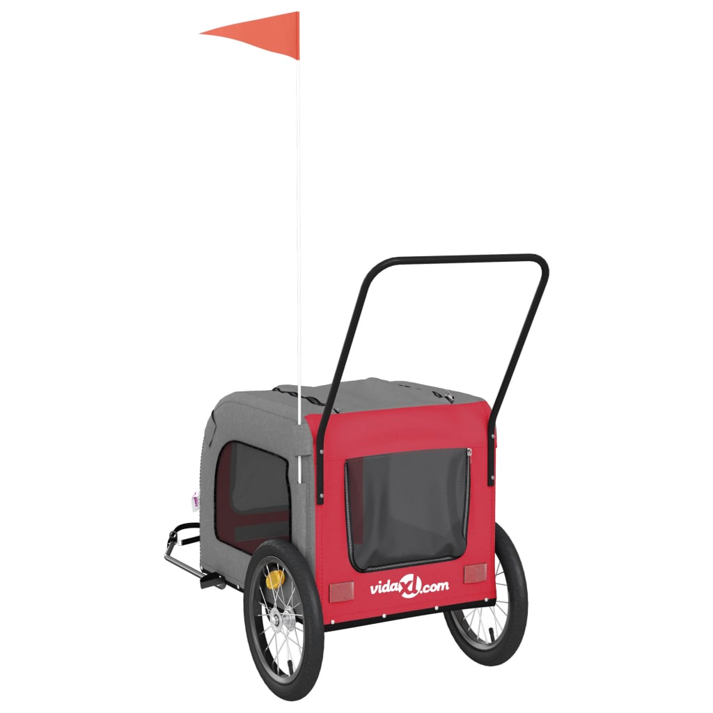 Rimorchio da Bici per Animali Rosso e Grigio Oxford e Ferro - homemem39