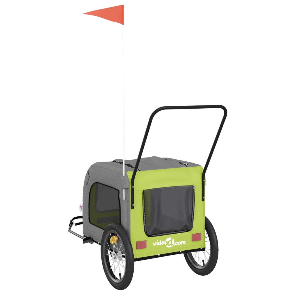 Rimorchio da Bici per Animali Verde e Grigio Oxford e Ferro - homemem39