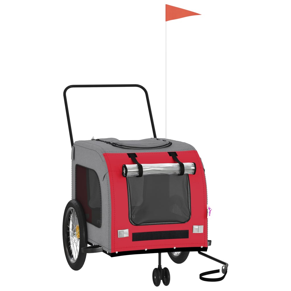 Rimorchio da Bici per Animali Rosso e Grigio Oxford e Ferro - homemem39