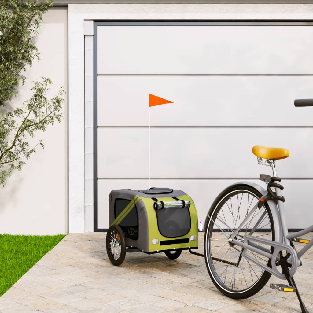 Rimorchio da Bici per Animali Verde e Grigio Oxford e Ferro | homemem39