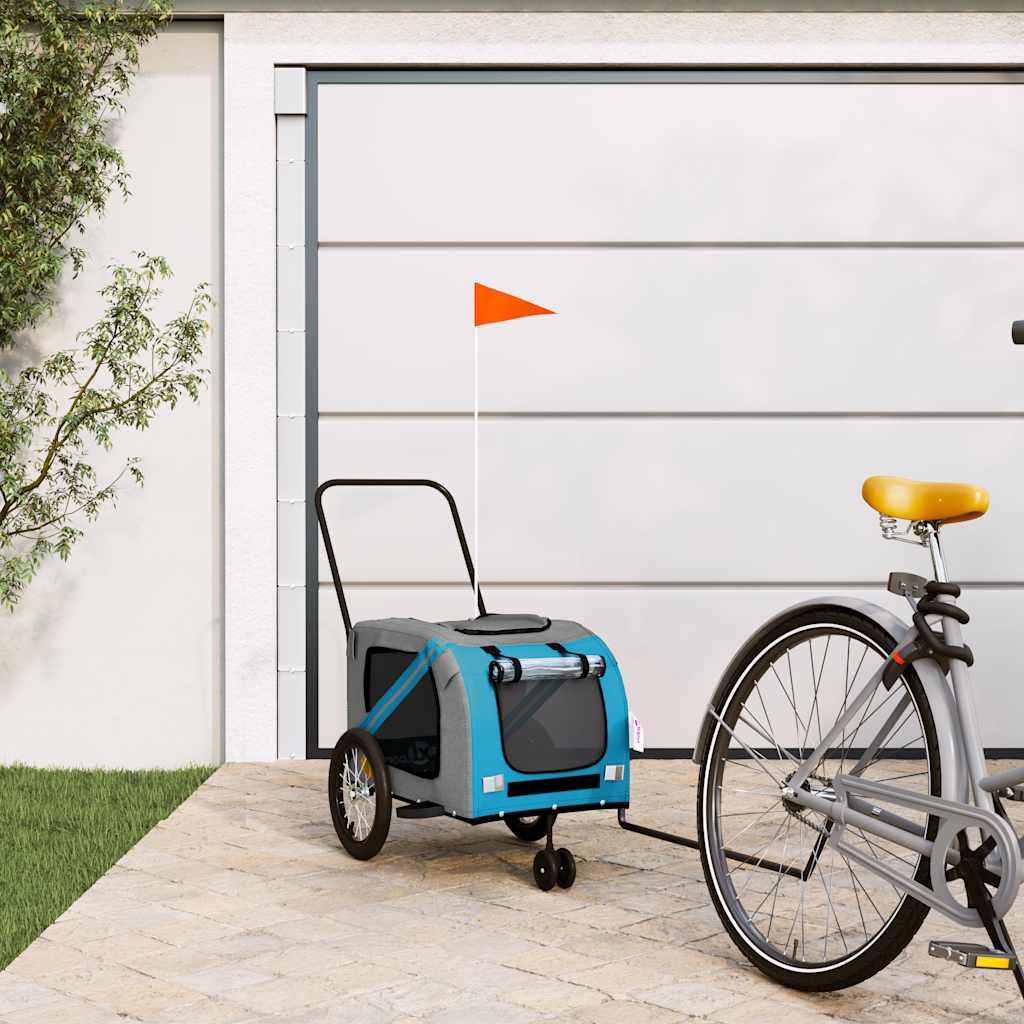 Rimorchio da Bici per Animali Blu e Grigio Oxford e Ferro | homemem39