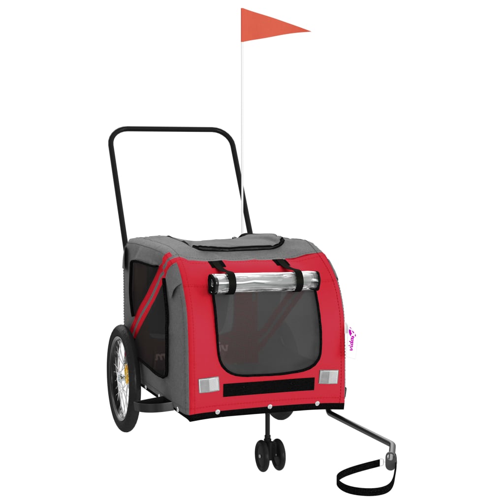 Rimorchio da Bici per Animali Rosso e Grigio Oxford e Ferro - homemem39