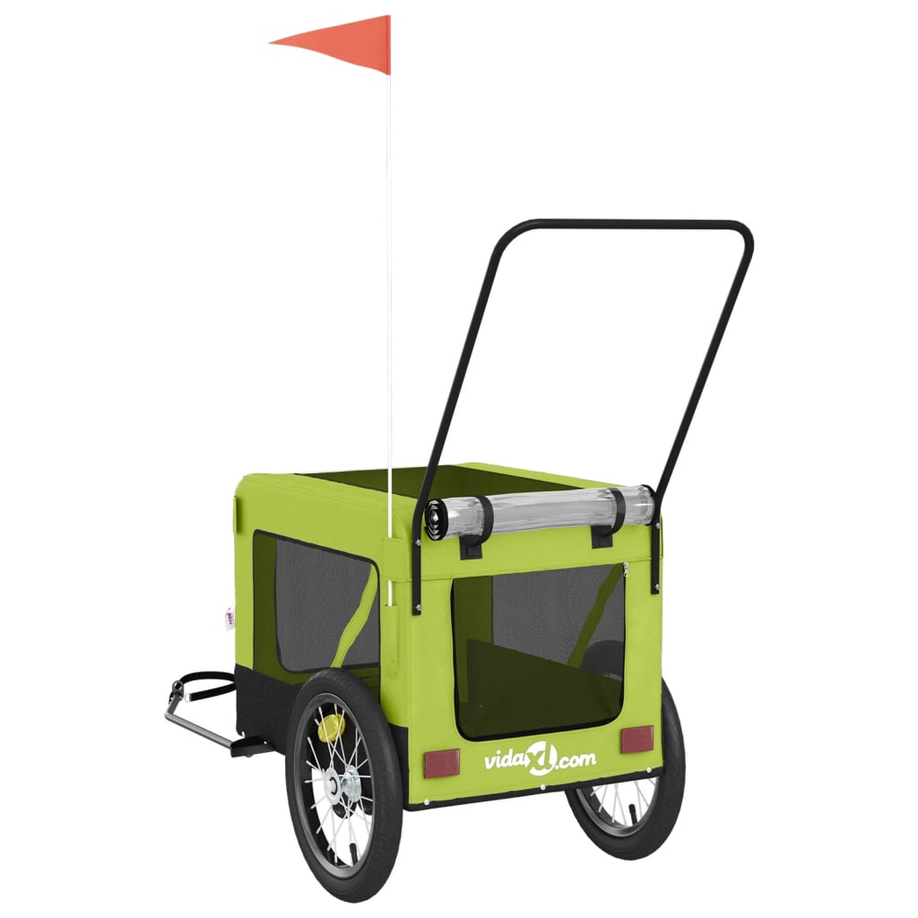 Rimorchio da Bici per Animali Verde e Nero Oxford e Ferro | homemem39
