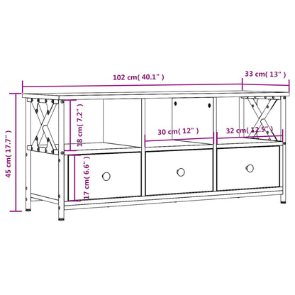 Mobile TV Rovere Sonoma 102x33x45 cm Legno Multistrato e Ferro