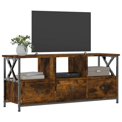 Smoked Oak TV cabinet 102x33x45 cm in plywood and iron