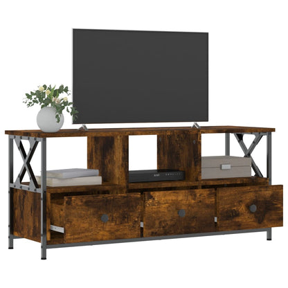 Smoked Oak TV cabinet 102x33x45 cm in plywood and iron