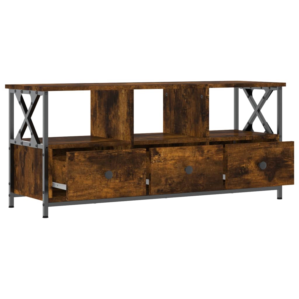 Smoked Oak TV cabinet 102x33x45 cm in plywood and iron