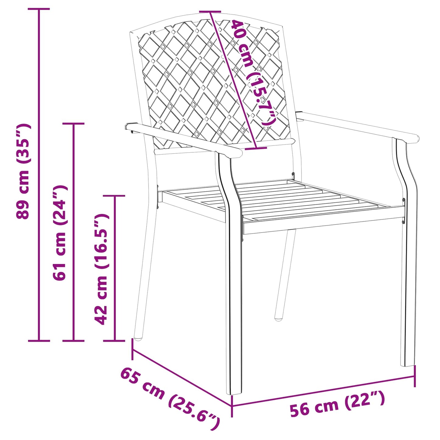 Sedia da Giardino 2 pcs Antracite 56 x 65 x 89 cm Acciaio