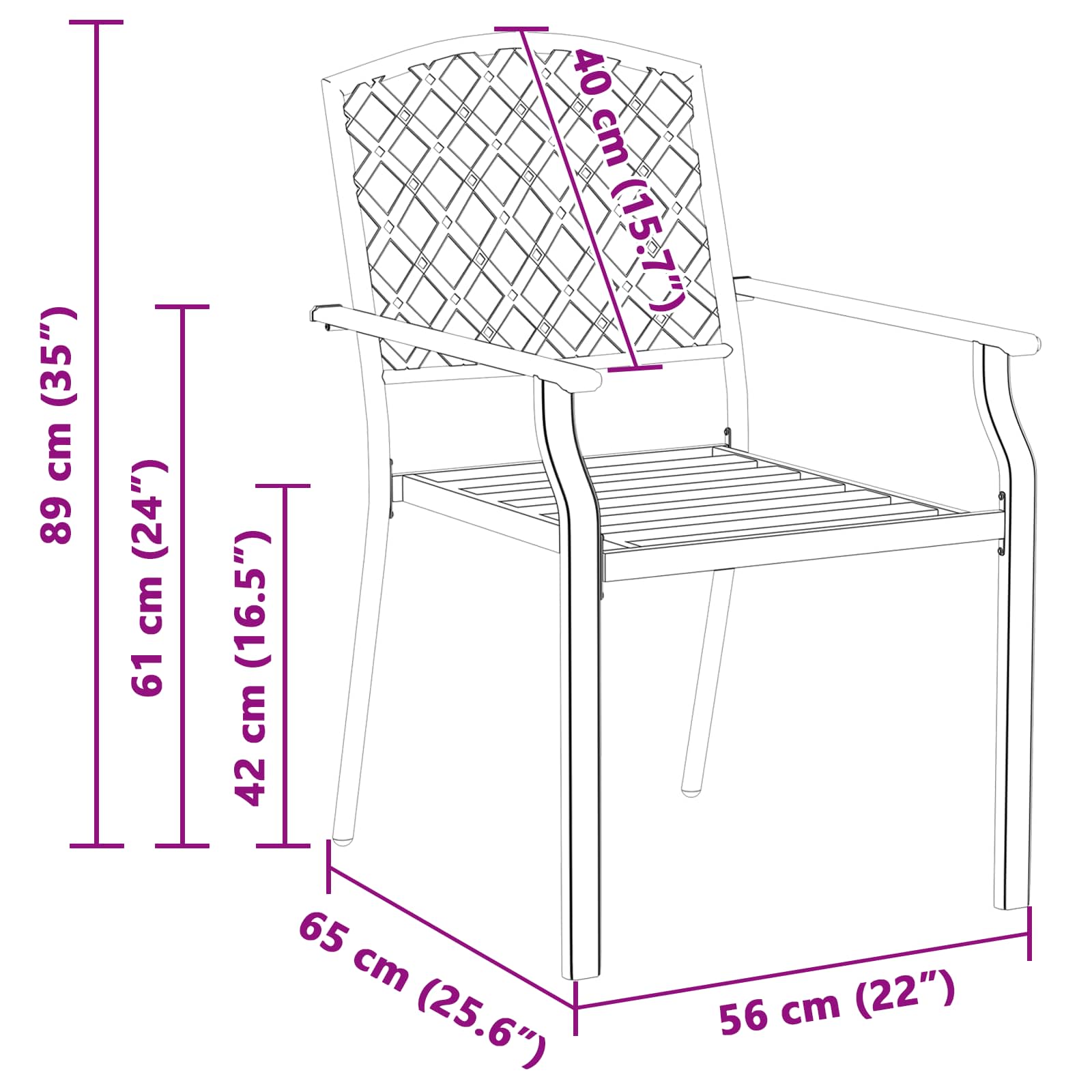 Sedia da Giardino 4 pcs Antracite 56 x 65 x 89 cm Acciaio | homemem39