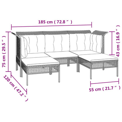 Set Divani da Giardino 5 pz con Cuscini in Polyrattan Grigio - homemem39
