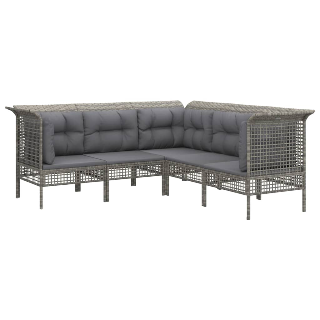 Set Divani da Giardino 5 pz con Cuscini in Polyrattan Grigio - homemem39